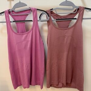 Two Lululemon Swiftly Tech Tanktops Size 10 - Pink and Mauve